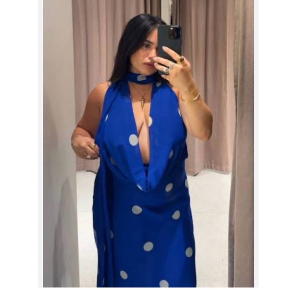 Zara printed polka dot midi dress - Picture 7 of 11